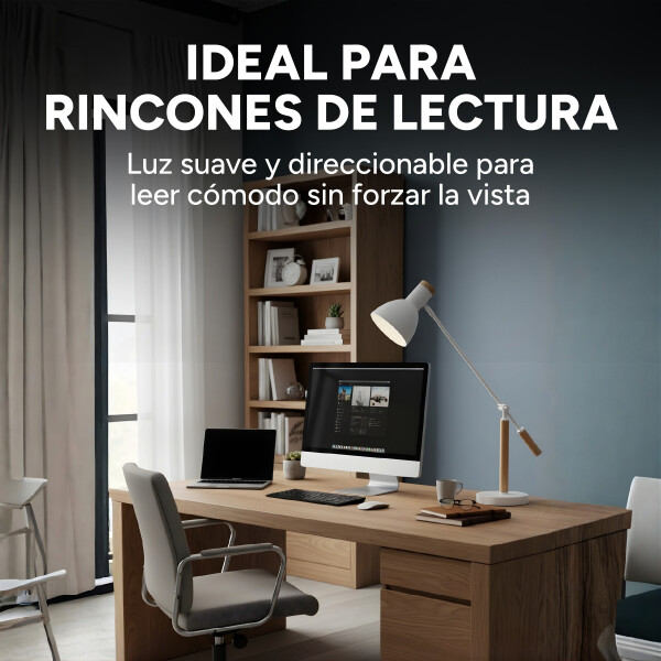Lampara De Mesa Escritorio Estilo Nórdico Madera Metal 58Cm Color Blanco
