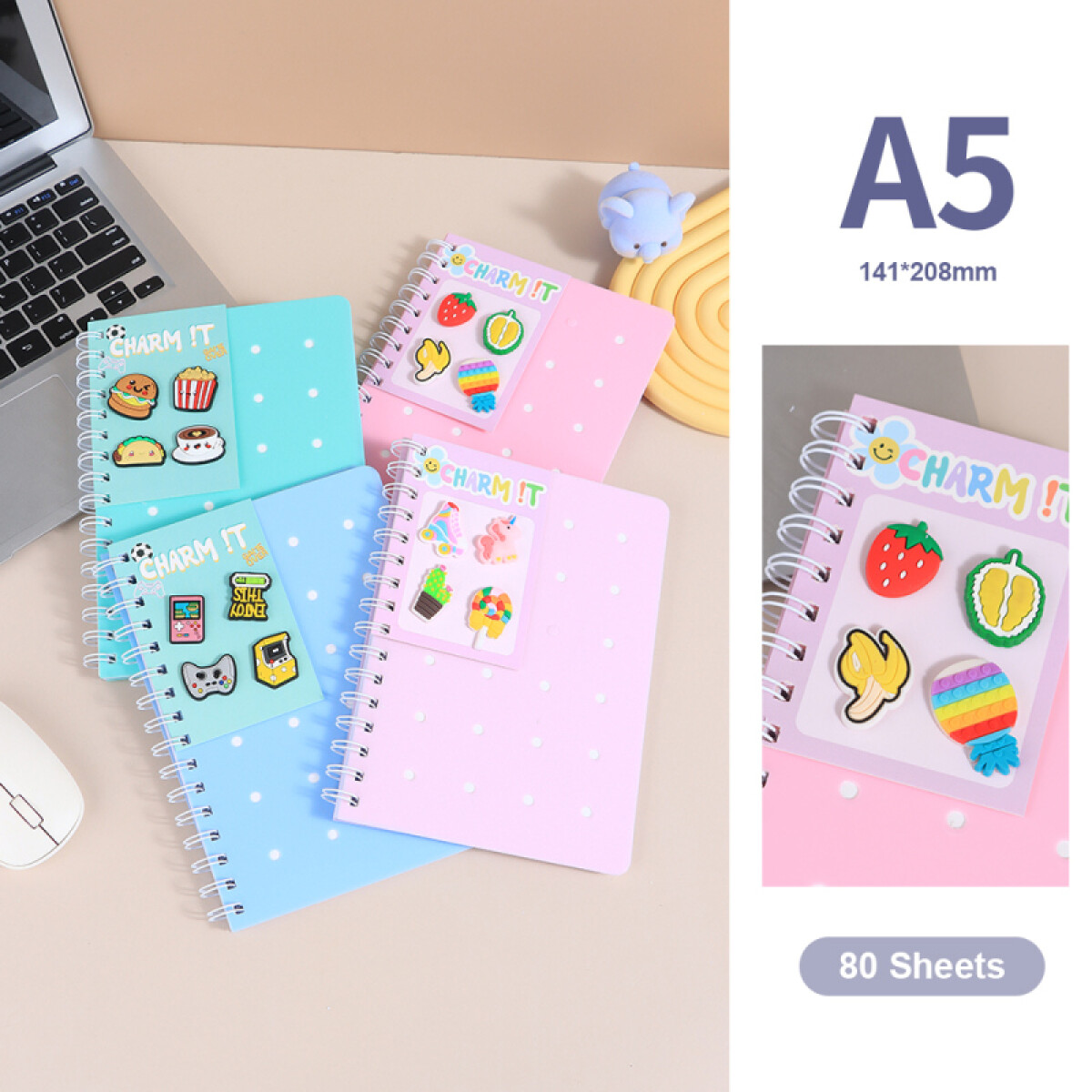 Cuaderno + 4 Pins - A5 - 80 Hojas A Rayas 