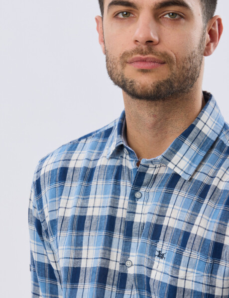 CAMISA CUADROS DE LINO Celeste