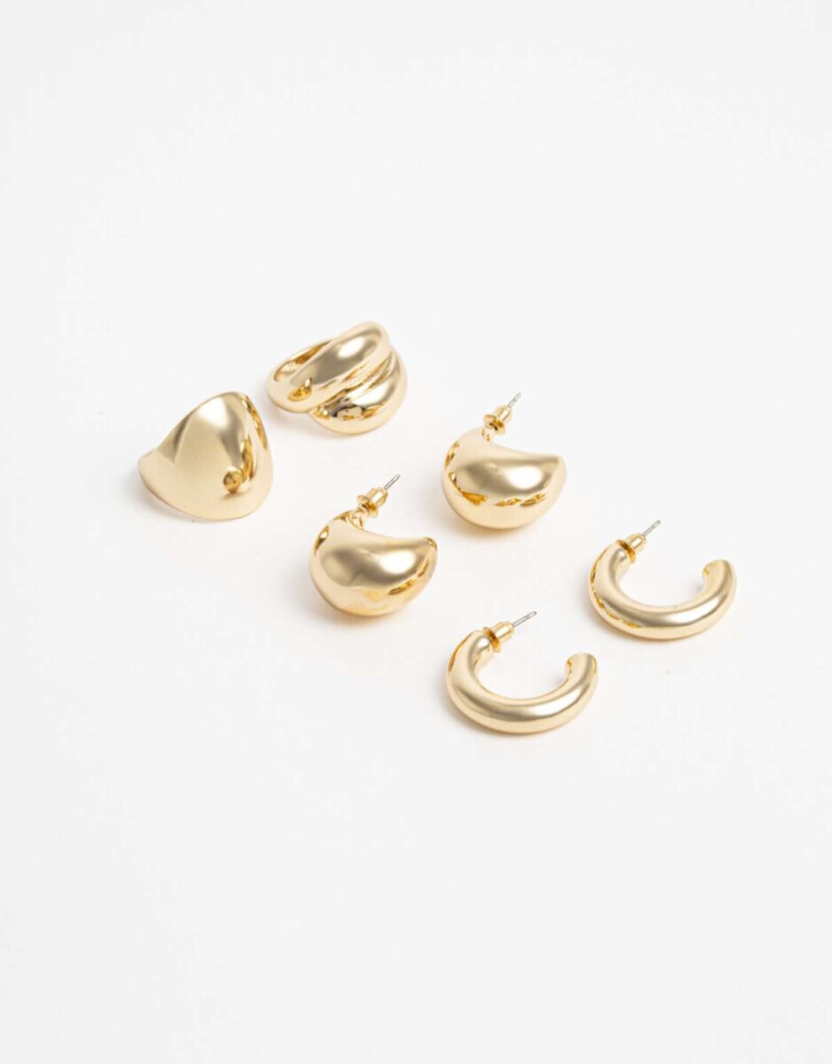 Set Anillos Y Argollas Metal - Dorado 