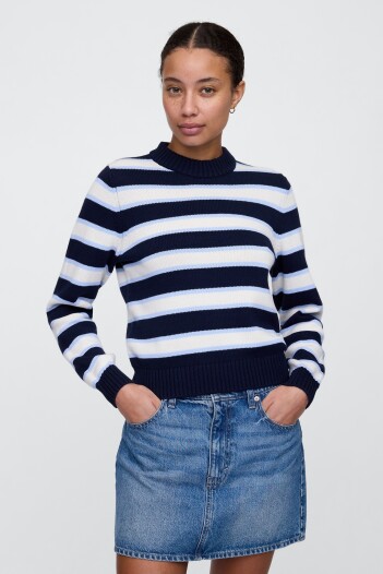 Buzo Algodón Cuello Alto Mujer Navy Stripe