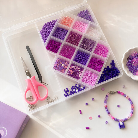 Set de mostacillas con tijera y dos tanzas - Tonos Violeta Violeta
