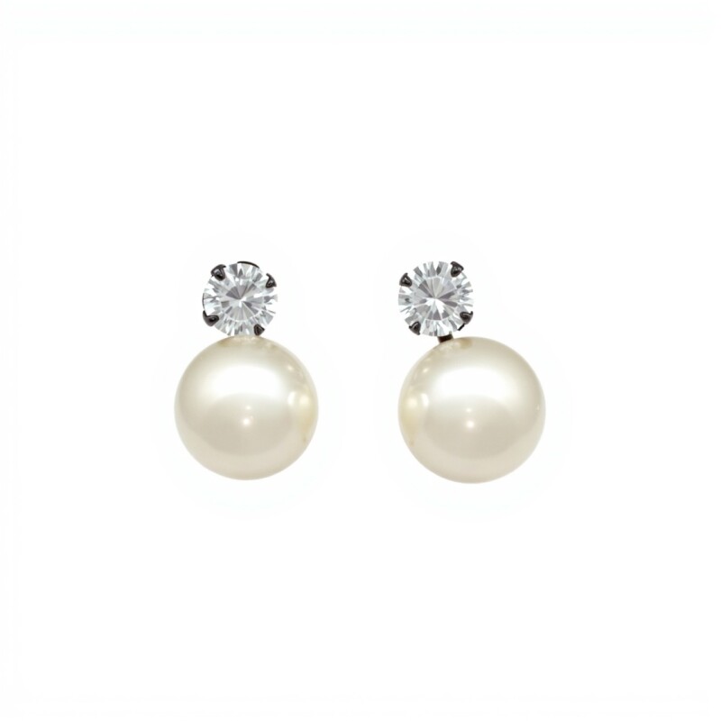 Caravanas Perlas de cultivo-Plata 925-Con Perla y Zirconia-CA3202 conperla