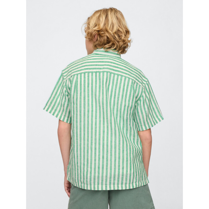 SS LINEN GREEN STRIPE