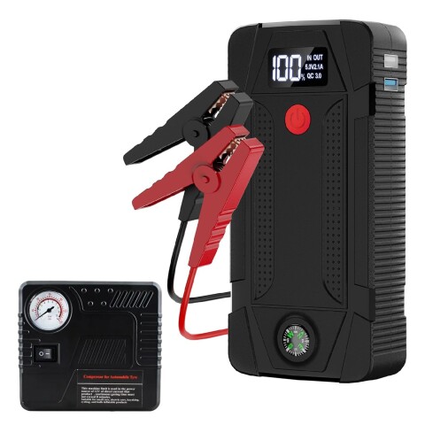 Arrancador Auto G-Power 12000 Mah + Compresor Aire + Pinzas Variante Color Negro