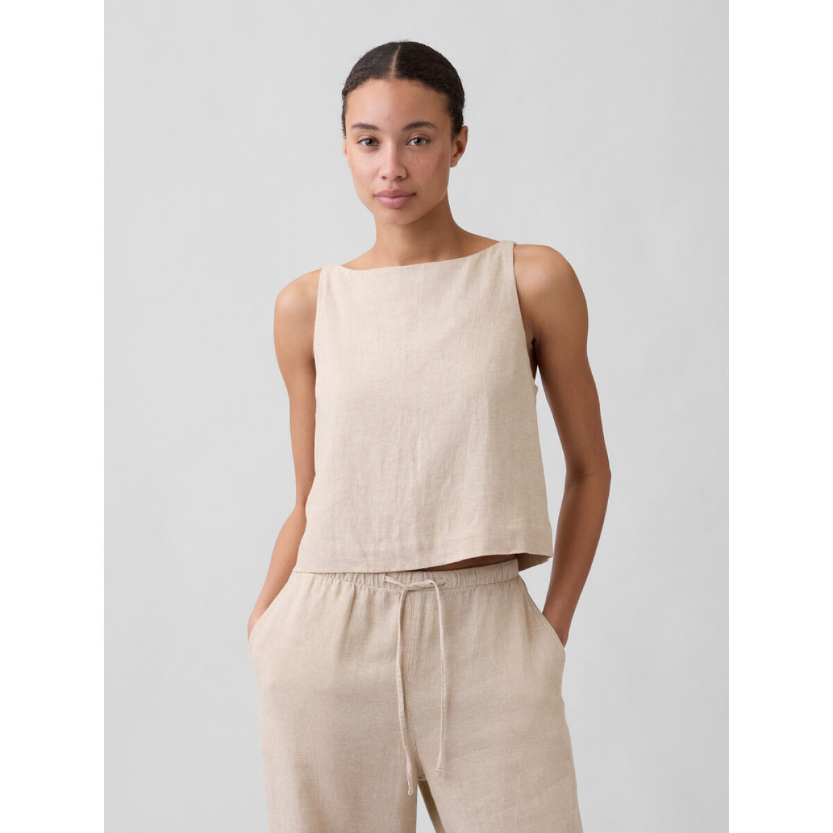 V-LINEN SHELL TANK - FLAX LINEN 
