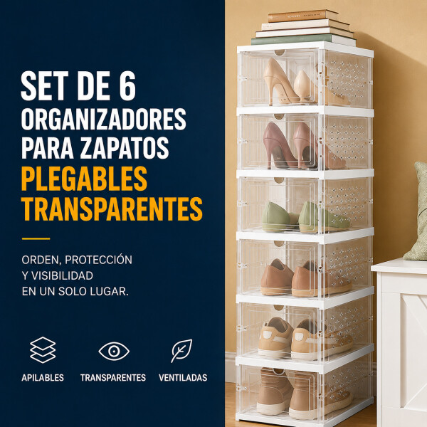Zapatera Plegable 6 Zapatos Organizador Multiuso Ventilación Transparente 1