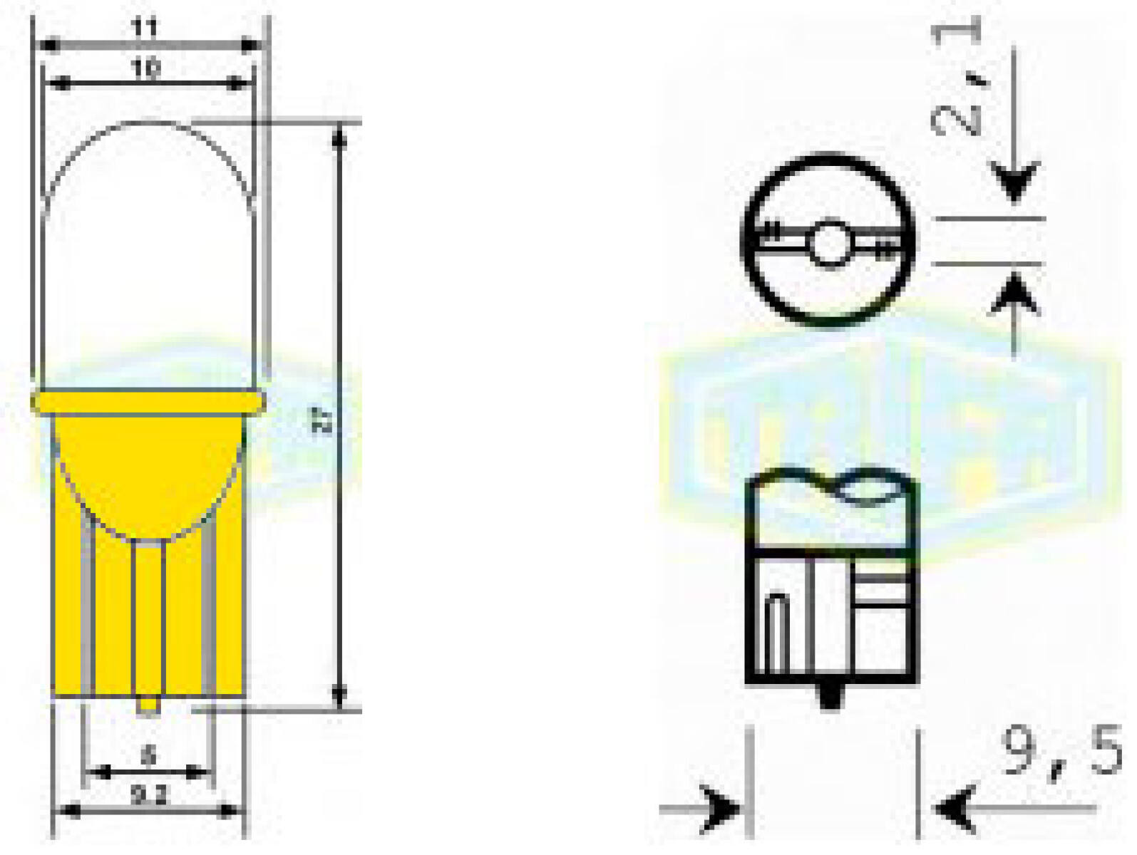 LAMPARA - LED 12V W2 1X9 5D T10 CASQUILLO AMARILLO TRIFA 