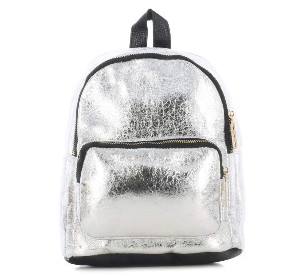 Mochila metalizada con bolsillo frontal JESSIE Silver