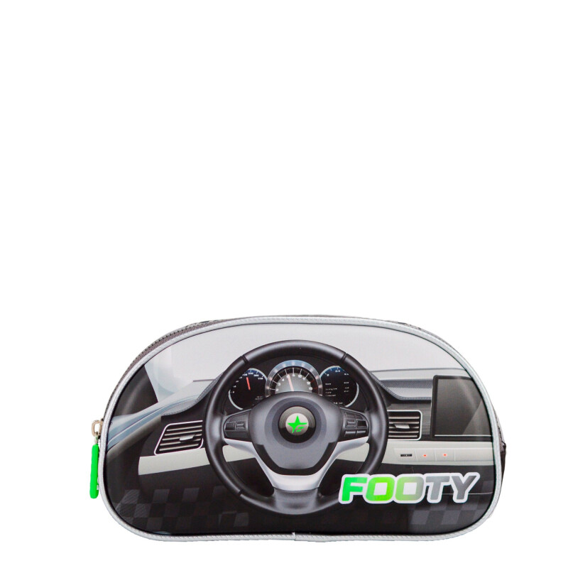 Cartuchera FOOTY Auto Con Cierre Negro - Gris