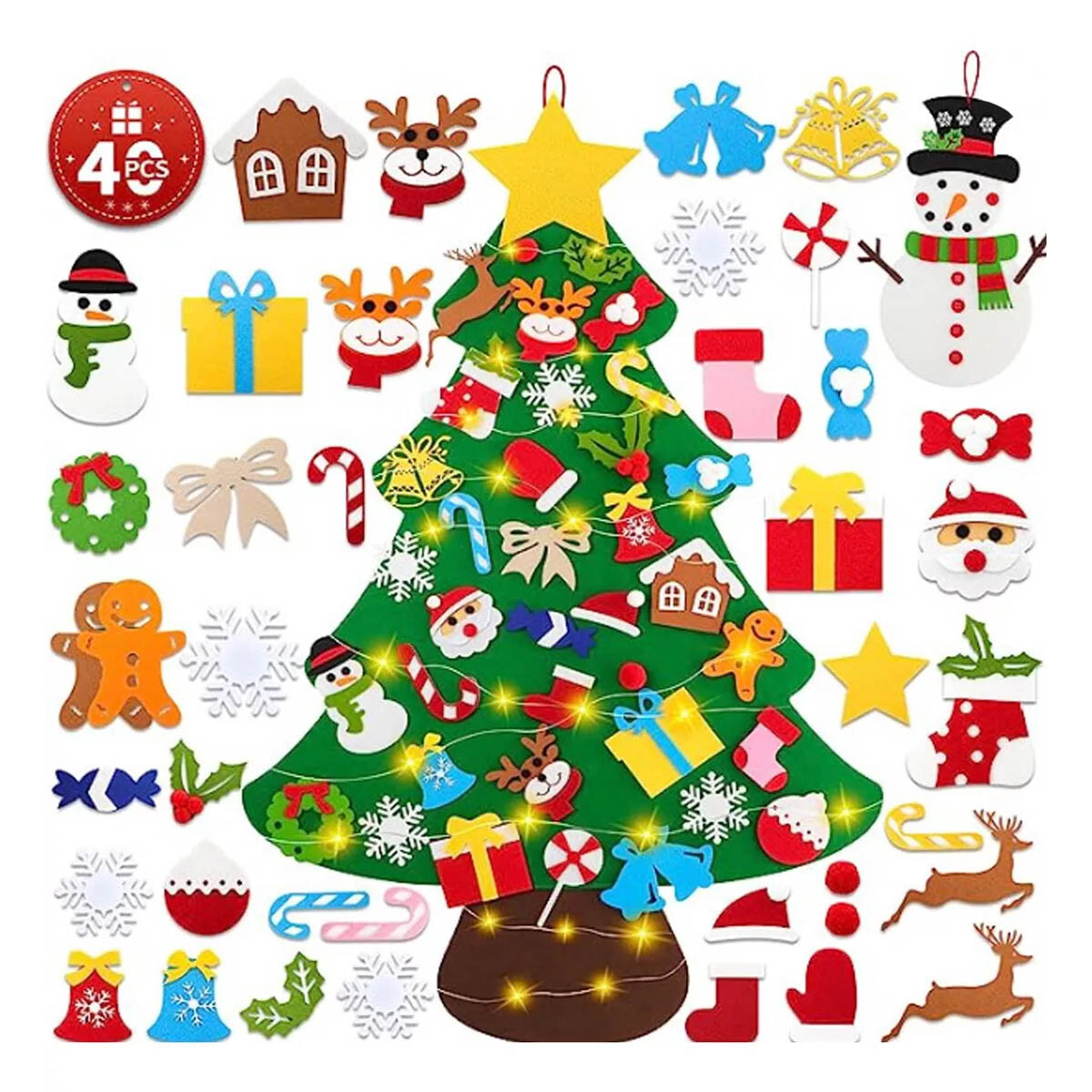 Árbol De Navidad De Fieltro 110cm Decoración 40 Pcs 