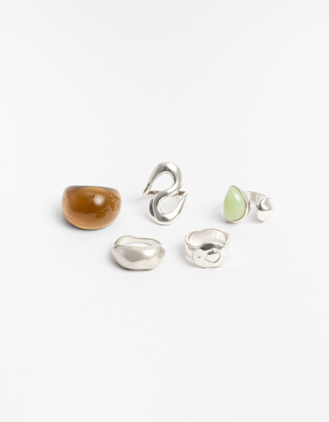 Sets Anillos Color Set 5 Anillos Mix Materiales - Plateado Niquel