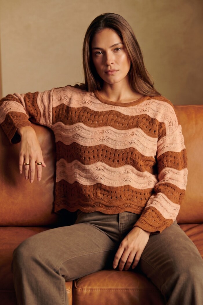 Sweater Textura Rayado Rosa/mocha