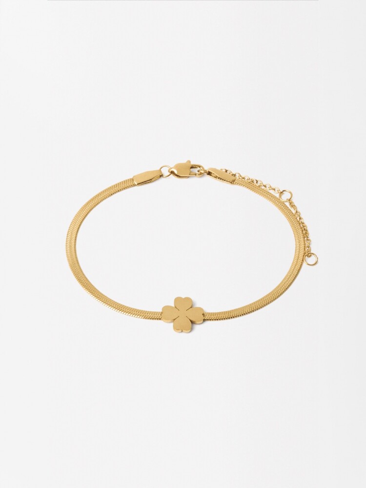 Pulsera De Acero Inoxidable Con Trébol dorado