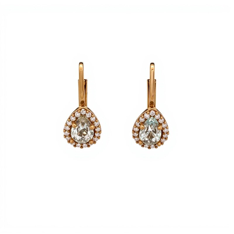 Caravanas Lagrima Aguamarina - Oro bajo - Aguamarina y Zirconias - CA8096 conpiedra