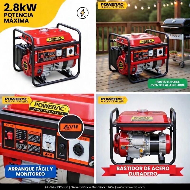 POWERAC GENERADOR A GASOLINA 2.8Kw 7HP 208CC ARRANQUE MANUAL Powerac Generador A Gasolina 2.8kw 7hp 208cc Arranque Manual
