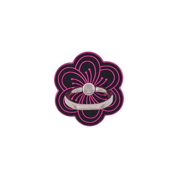Anillo soporte para celular diseño flor metalizada negro Anillo Soporte Para Celular Diseño Flor Metalizada Negro