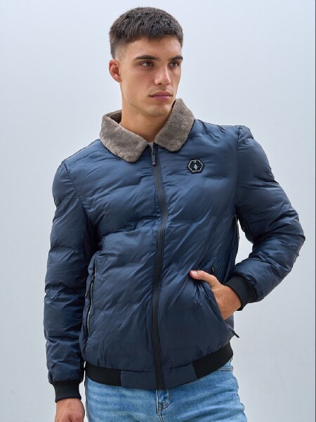 CAMPERA OXX 82261 CUELLO PIEL AZUL