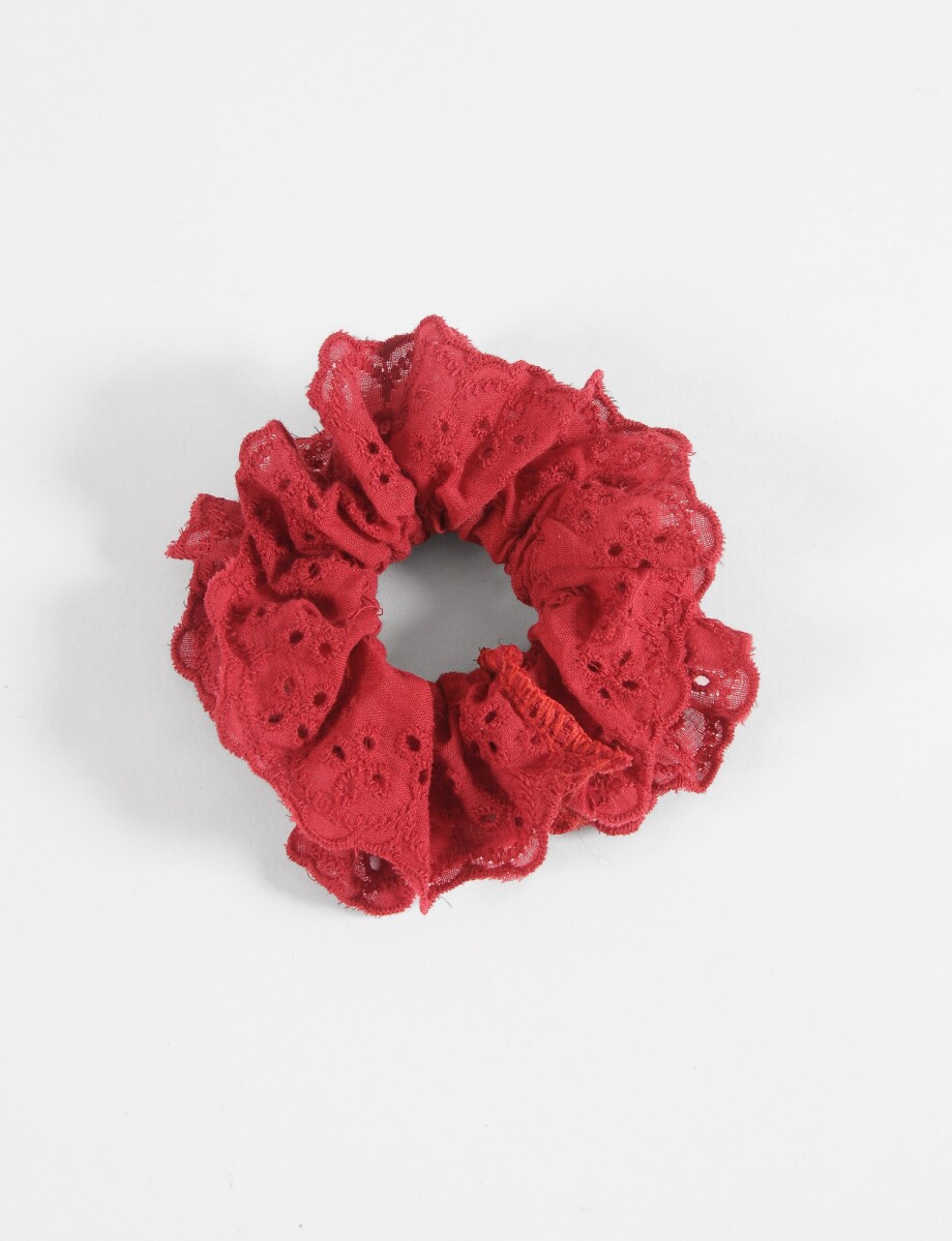 Gomita scrunchie broderie - rojo 