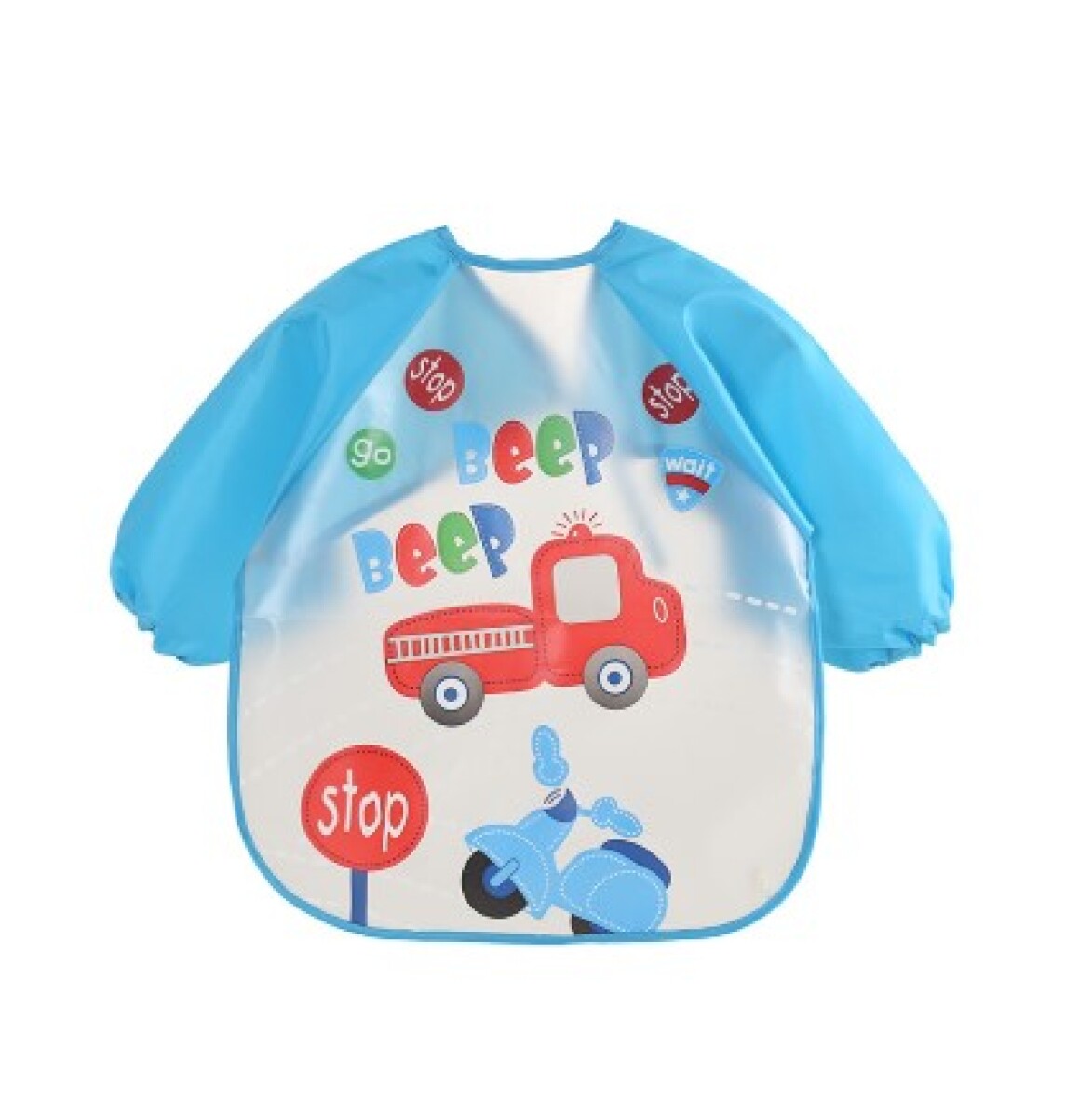 Babero con mangas - Diseño azul con auto 