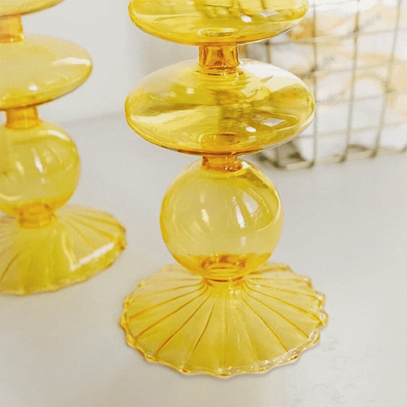 Porta velas de vidrio en colores alto amarillo