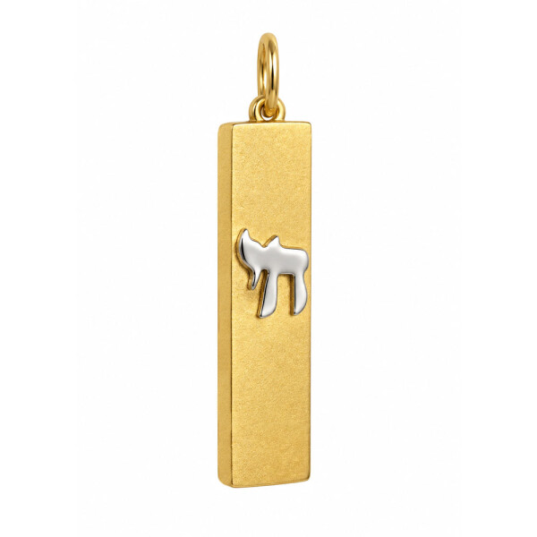 Colgante Mezuza de Oro Amarillo 18k con Jai en Oro Blanco Colgante Mezuza de Oro Amarillo 18k con Jai en Oro Blanco