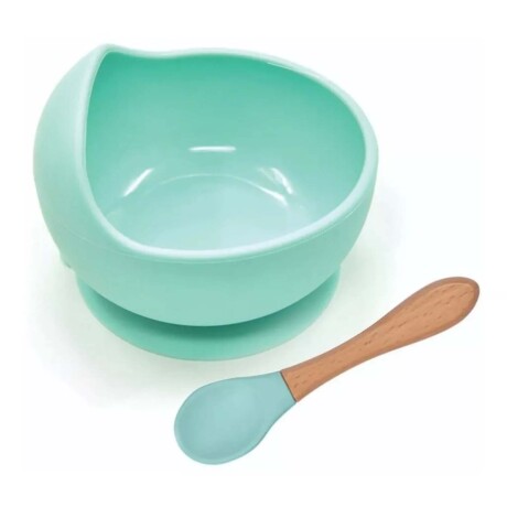 Set de Comida Bebé Irrompible en Silicona c/ Bowl y Cuchara Azul Grisáceo