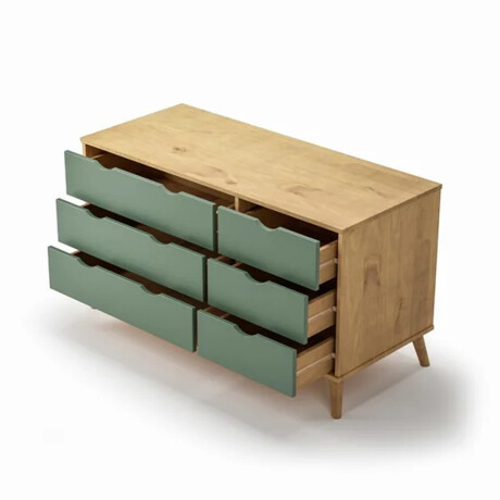 Cómoda Cajonera en madera maciza, con patas - 6 cajones MADERA- VERDE