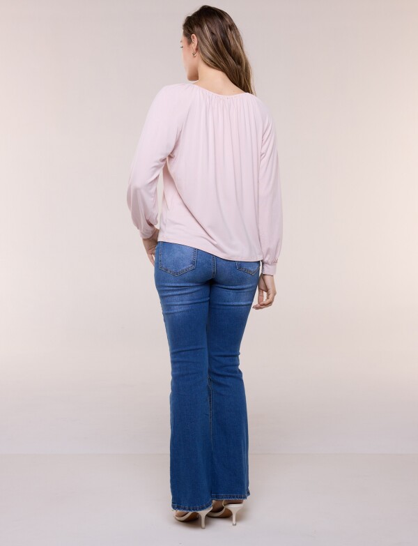 Blusa Modal Escote Fruncido Y Mangas Largas ROSA