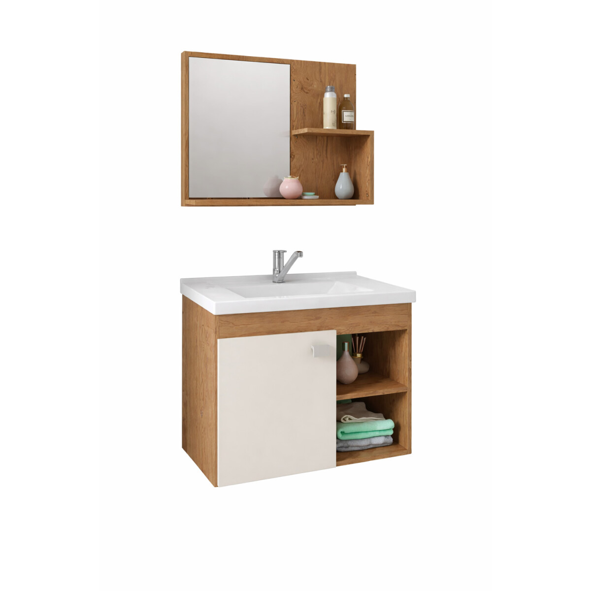 Kit De Armario De Baño Lotus Con Espejo Café/blanco Mdf Mg 