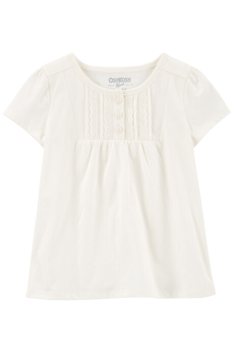Blusa de algodón manga corta con botones y detalle de encaje 0
