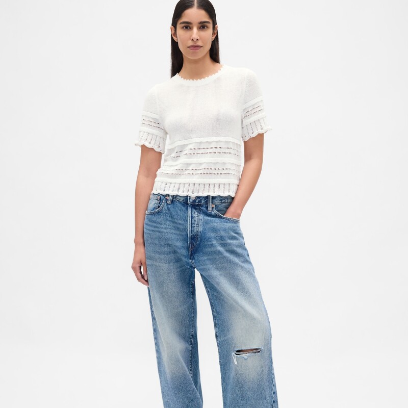 SS LINEN POINTELLE TOP NEW OFF WHITE