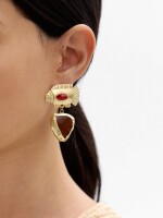 Pendientes De Peces Con Piedra rojo