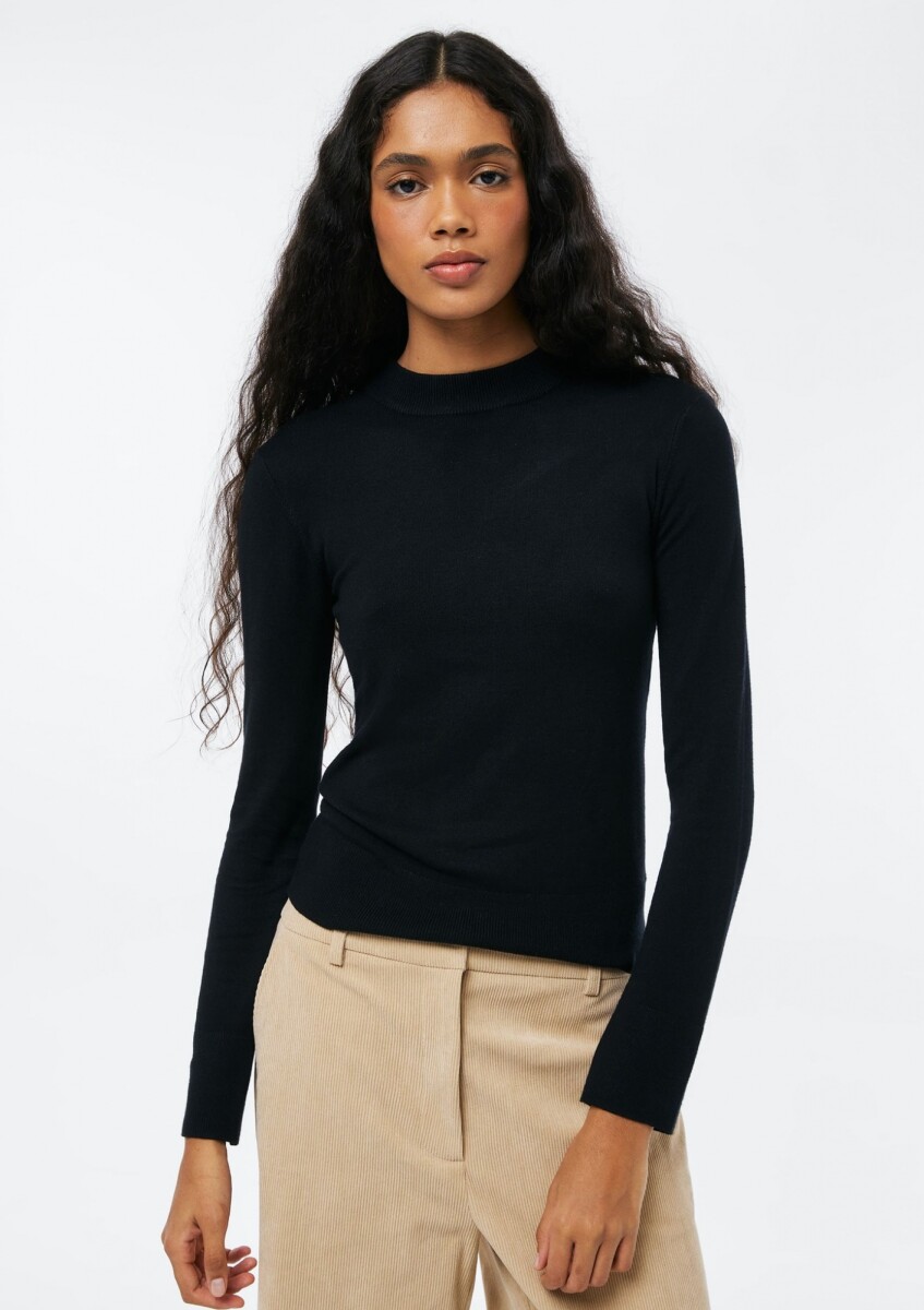 BLUSA DE MANGA LARGA, CORTE AJUSTADO Y CUELLO ALTO - NEGRO 
