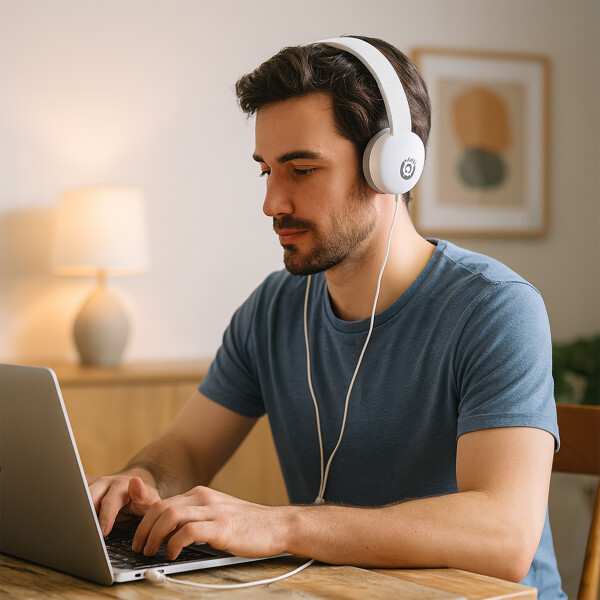 Auricular Cableado Vincha Stereo Goldtech Microfono Jack Color Blanco