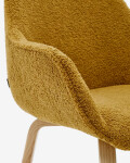 Silla Aleli de borreguito mostaza y patas de madera maciza de fresno con acabado natural