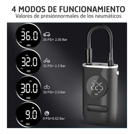 Compresor Inflador Portátil 150 PSI Batería Auto/Moto/Bici Negro