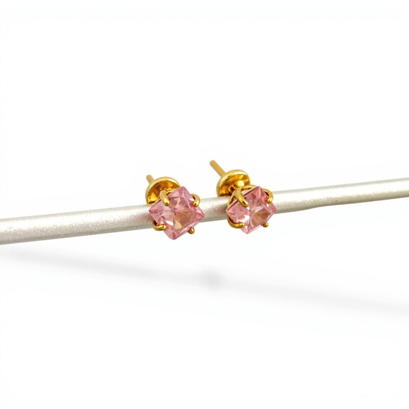 Caravanas Zirconia rosa cuadrado de oro- Oro bajo - Zirconia rosa- CA8132 conpiedra