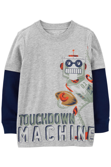 Remera de algodón manga larga estampa robot 0