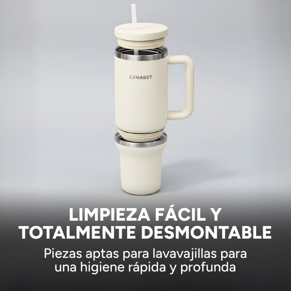 Vaso Térmico Acero inoxidable Doble 890ml + 295ml C/pajita Color Blanco