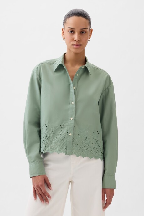 Camisa Corta Con Broderie Mujer Sage