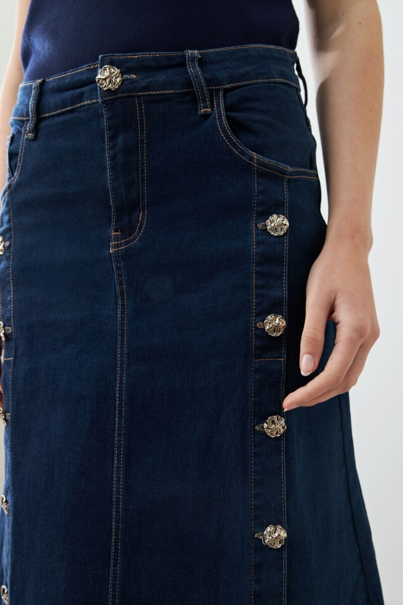 Maxi falda de jean con tajos y botones jean oscuro