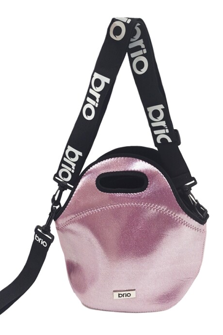Lunchera Neopreno brio big bro Metalizada Con Correa Ajustable Rosa metalizada y negra