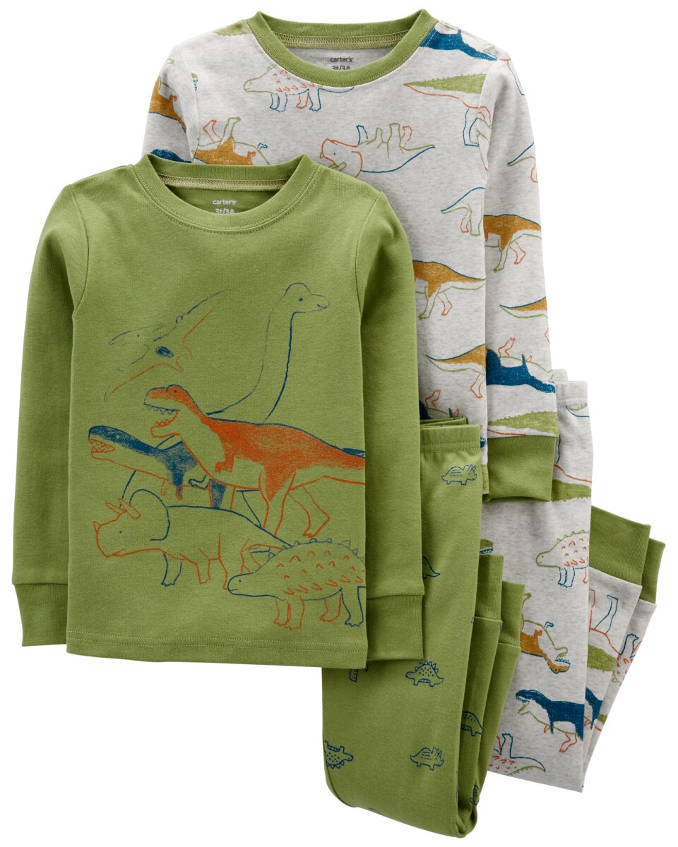Pijama de 4 piezas de algodon con 100% ajuste perfectode dinosaurios 
