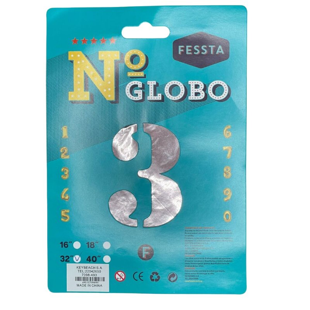 Globo Fessta Número 40 Pulgadas Plateado - TRES 