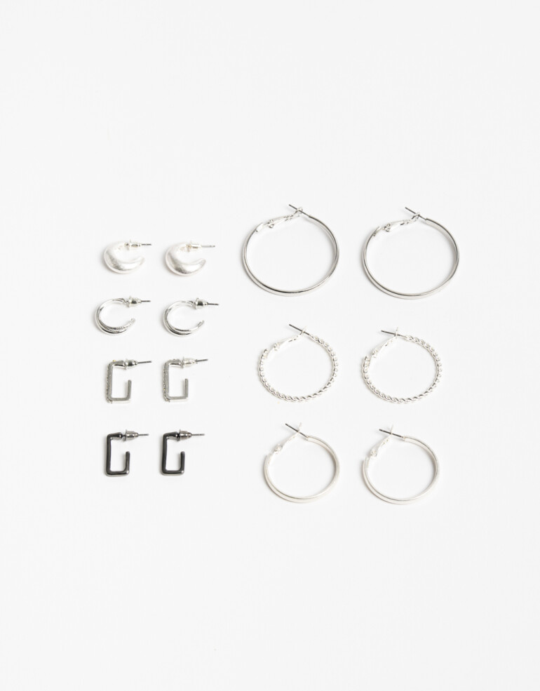 Aros Sets Set 7 Pares De Aros Mix Baños - Plateado Rodio