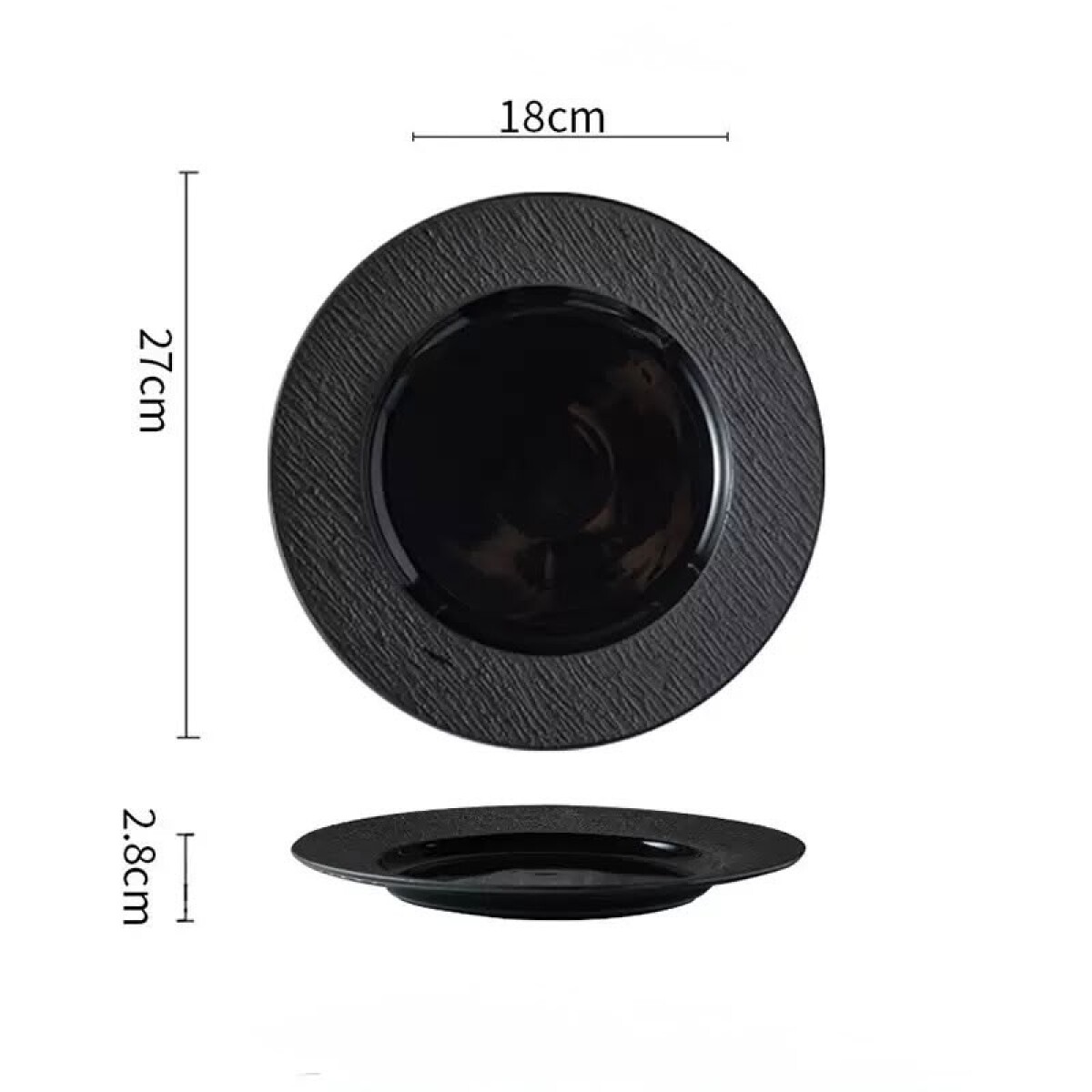 Plato Cerámica Negra - Línea Black Stone – Ø27 x 2.8 cm 