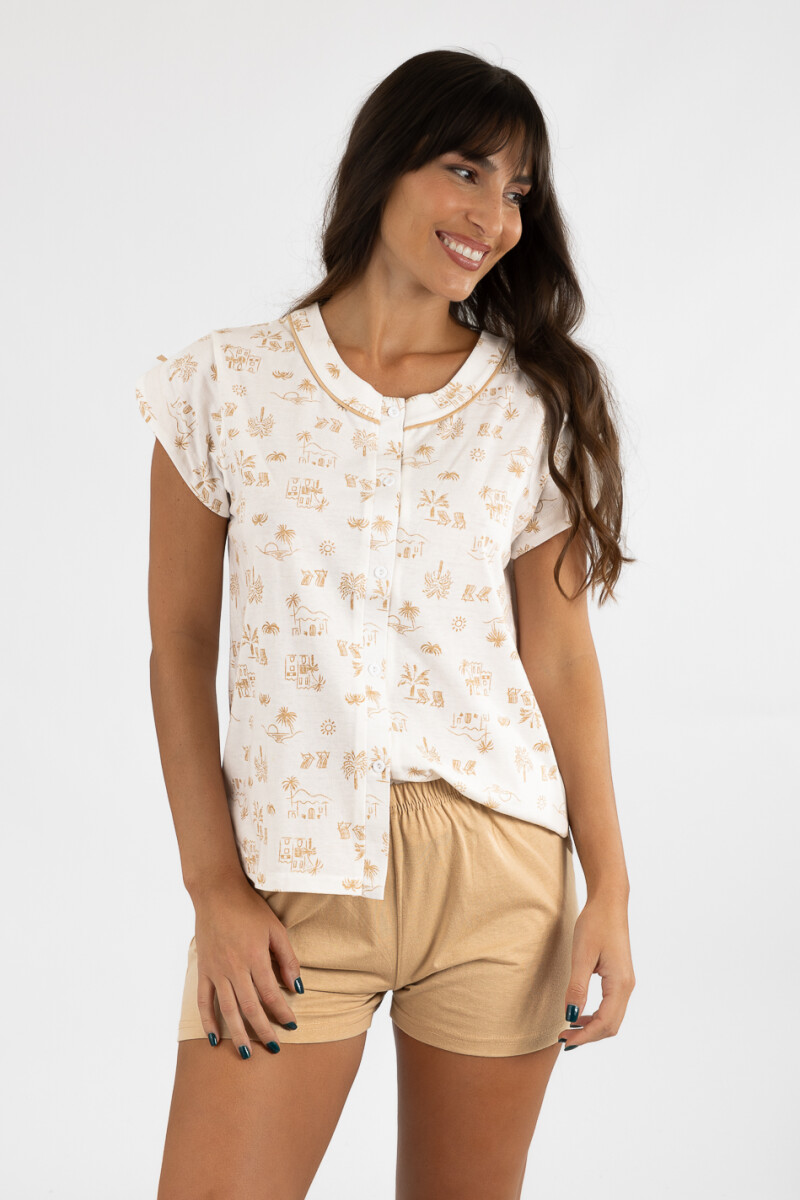 Pijama floral - Beige 