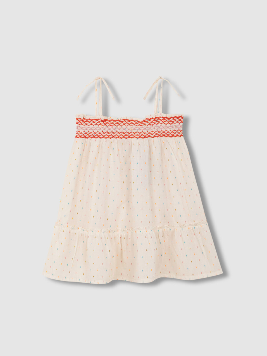 Vestido De Tirantes Con Nido De Abeja Blanco Roto