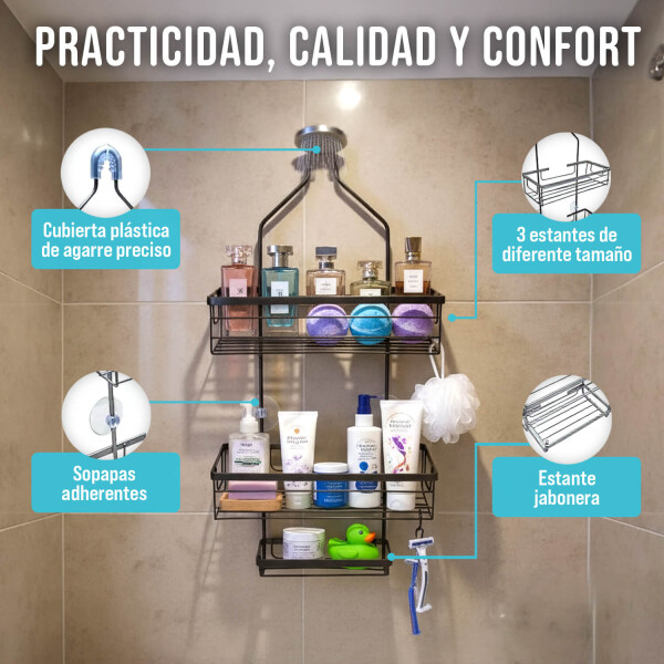 Organizador De Ducha Colgante 3 Niveles Jabonera Baño Acero Imback Color Negro Organizador De Ducha Colgante 3 Niveles Jabonera Baño Acero Imback Color Negro